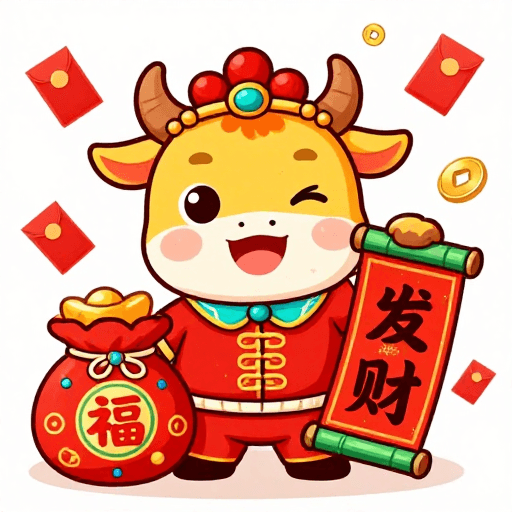 春节促销素材：国潮牛神喜迎新春，福气财运双丰收