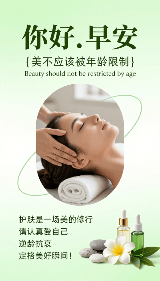 早安问候素材：早安·美龄无界：轻奢护肤治愈海报