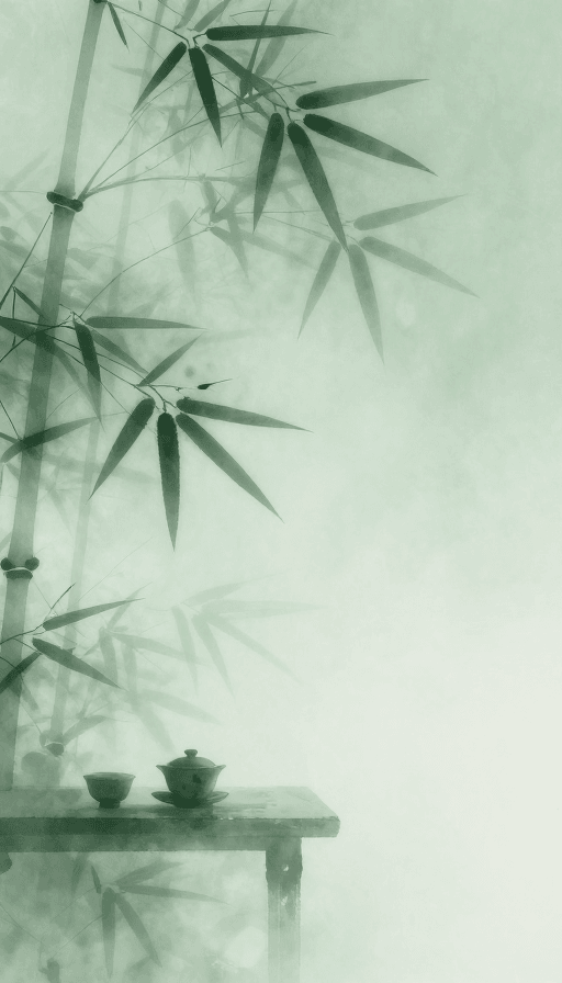 低饱和度素材：禅意竹林茶席：极简留白中的东方美学