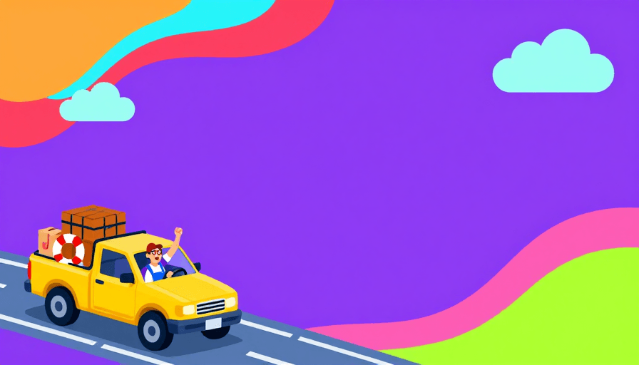 广告宣传用途素材：明黄皮卡旅途活力创意扁平插画背景