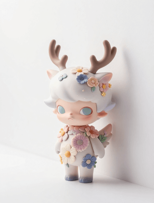细节展示素材：泡泡玛特梦幻鹿凤人偶：莫兰迪调光影杰作