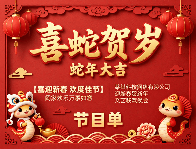 剪纸艺术素材：红金剪纸浮雕蛇年新春海报