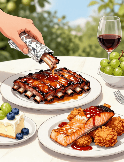 社交媒体素材：精致美食手绘：户外餐桌的美味盛宴