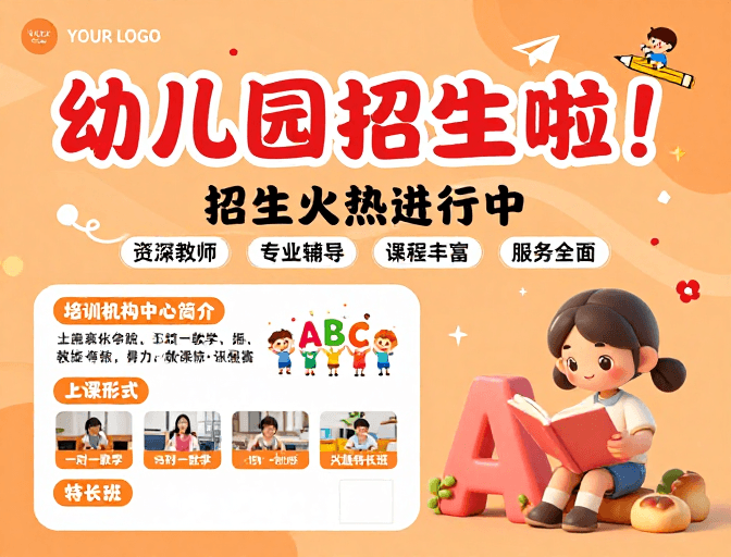 橙色主题素材：橙色童趣幼儿园招生海报设计