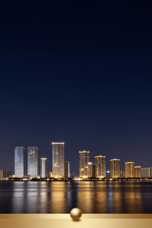 数字艺术素材：深蓝夜空下的现代城市天际线——轻奢数字艺术