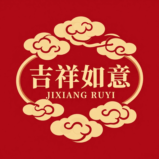 祥云纹样素材：祥云如意：典雅红色背景上的吉祥徽章设计
