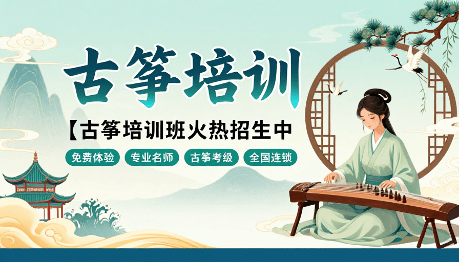 琴艺教学素材：清新雅致古筝培训风宣传海报
