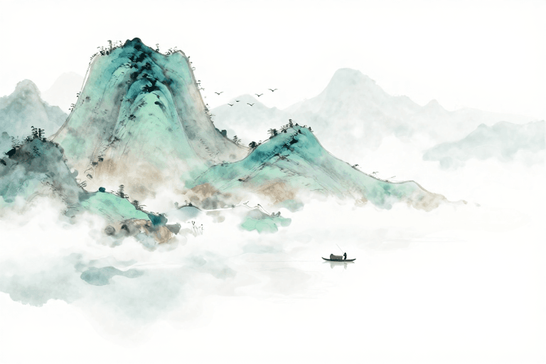 UI背景素材：青绿水墨山水：空灵静谧的宋代意境与留白之美