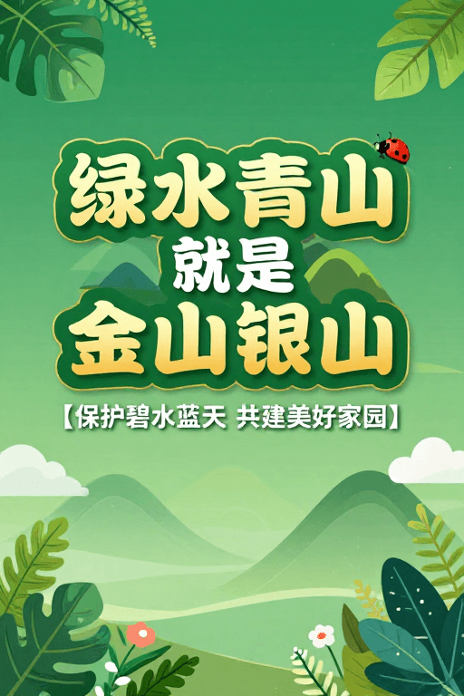 绿色生态素材：绿色生态公益海报：绿水青山守护家园