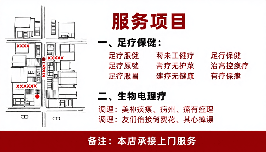手绘街道图素材：中式健康服务项目专业宣传海报设计