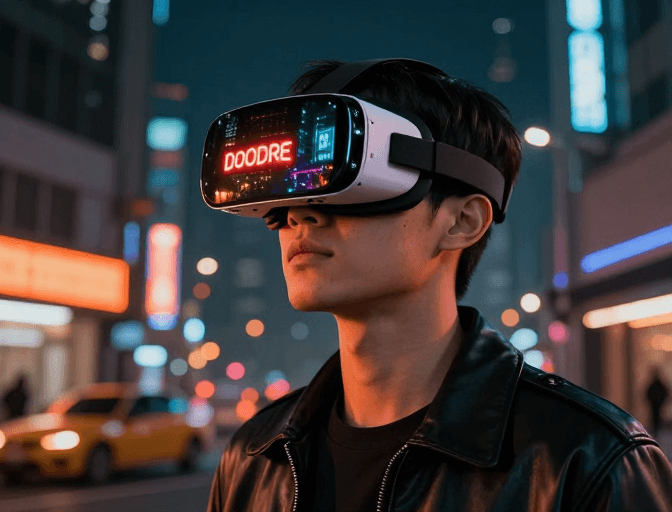 科技宣传素材：赛博朋克未来VR体验：霓虹都市中的科技沉浸感