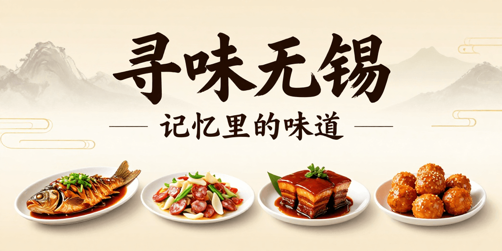 水墨背景素材：中国风美食海报：寻味无锡的韵味