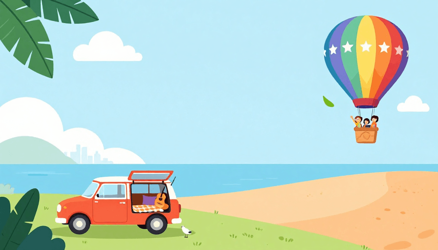 热气球素材：清新夏日旅行插画背景图