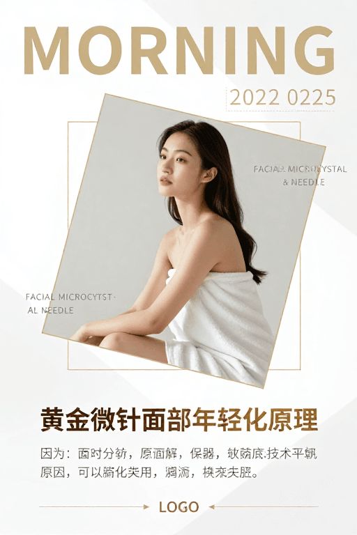 高端美容素材：极简美肤黄金微针年轻化海报