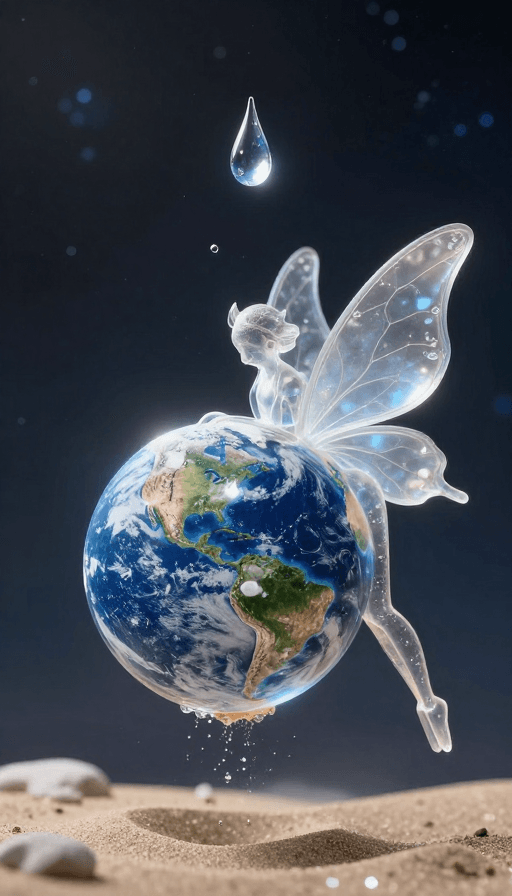 透明质感素材：沙粒仙女捧泪眼地球 宇宙奇幻梦境