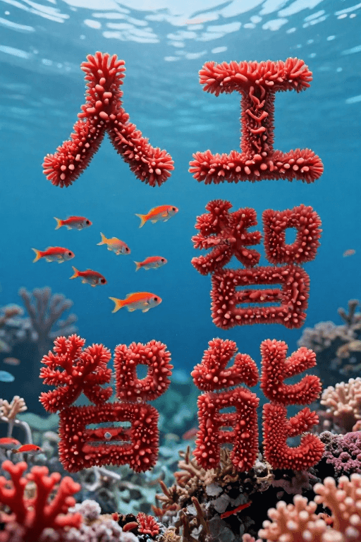 科技宣传素材：红珊瑚编织AI艺术：动态海洋中的未来意象