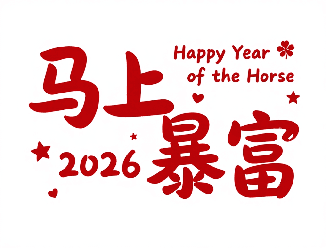 喜庆设计素材：2026年马年大吉：红色手写‘马上暴富’书法设计