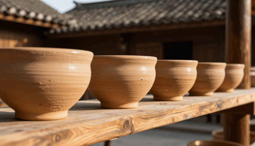 商业产品图素材：古韵陶艺：手工陶碗的自然之美与光影艺术