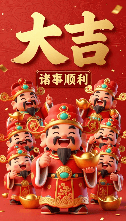 3D设计素材：喜庆大吉财神迎福，诸事顺利新年祝福