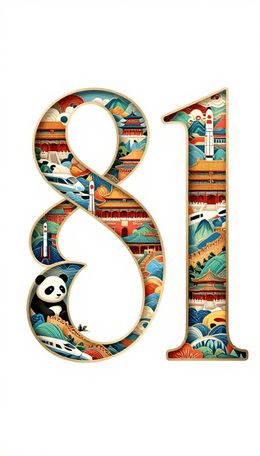 建筑元素素材：喜庆数字81：中国风3D拼贴艺术