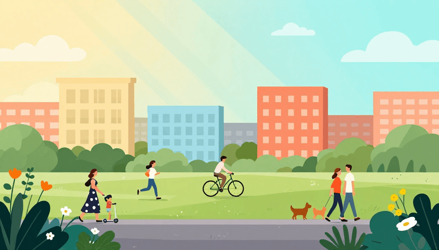 温馨治愈素材：温馨治愈的扁平城市公园插画场景