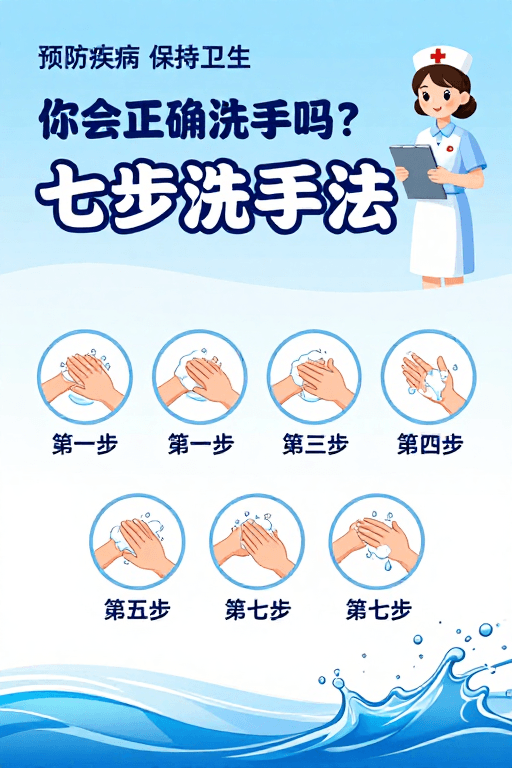 健康科普素材：七步洗手法健康科普海报