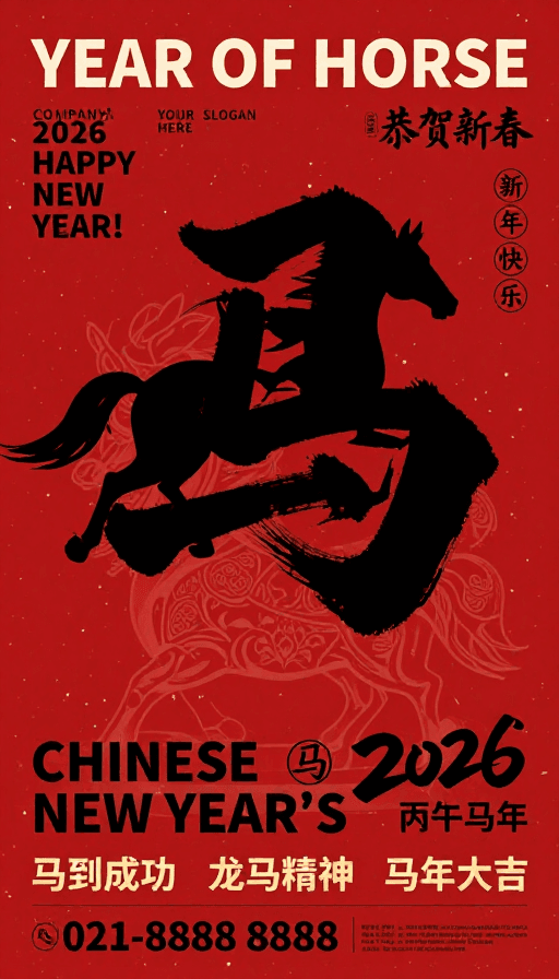 新春祝福素材：2026马年新春艺术字设计海报