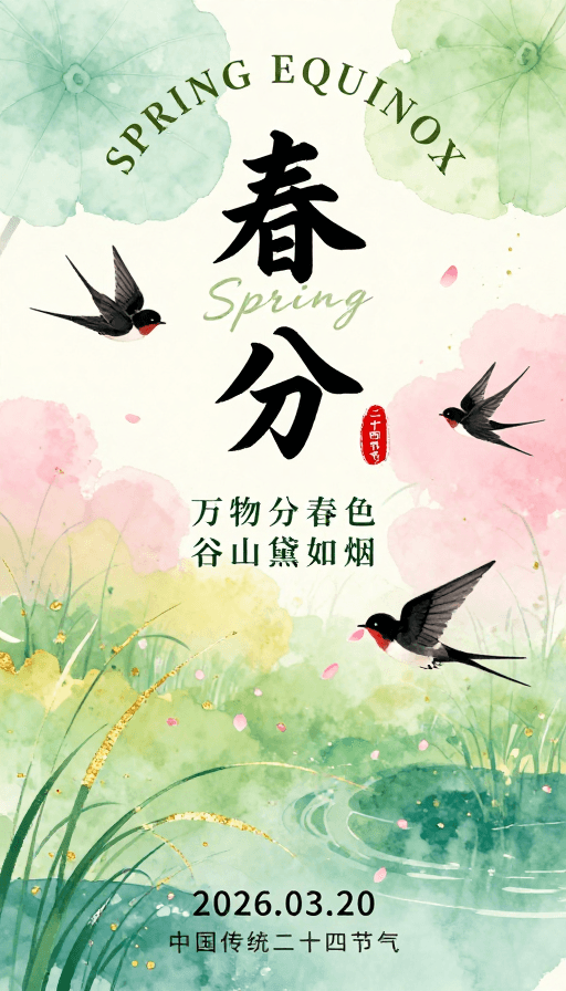 水墨国风素材：水墨春分·二十四节气艺术插画
