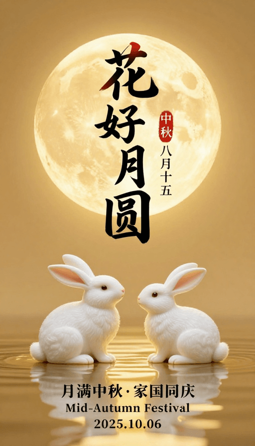 传统书法素材：金黄月色下的中秋团圆：花好月圆盛宴