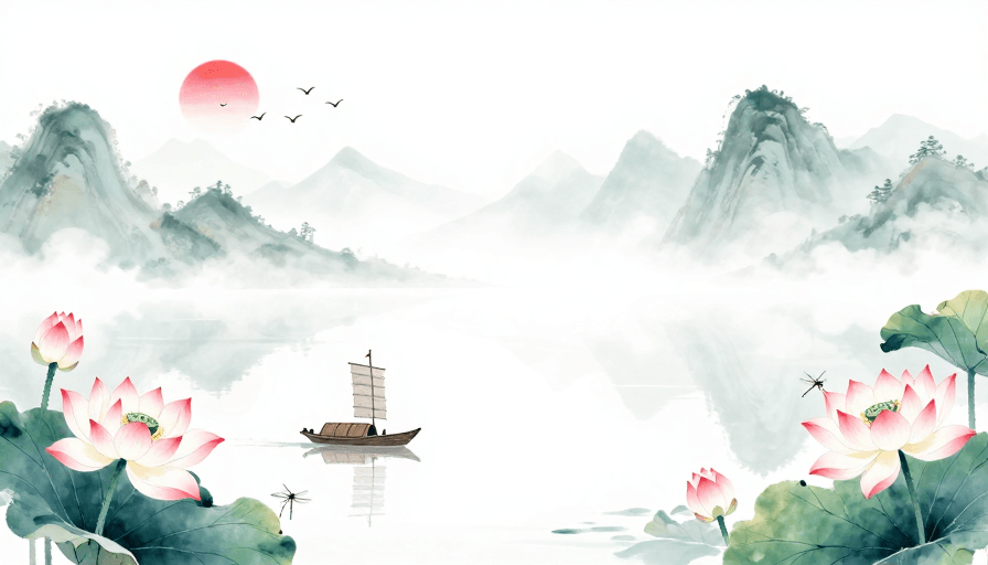 水墨风素材：水墨山河·东方意境：淡雅山水背景图