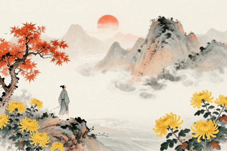 淡彩山水素材：秋韵山水：文人墨客的淡彩意境