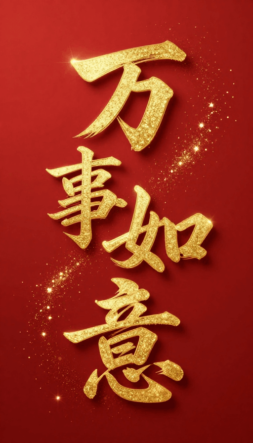 喜庆设计素材：金色如意书法浮雕 喜庆新春视觉盛宴