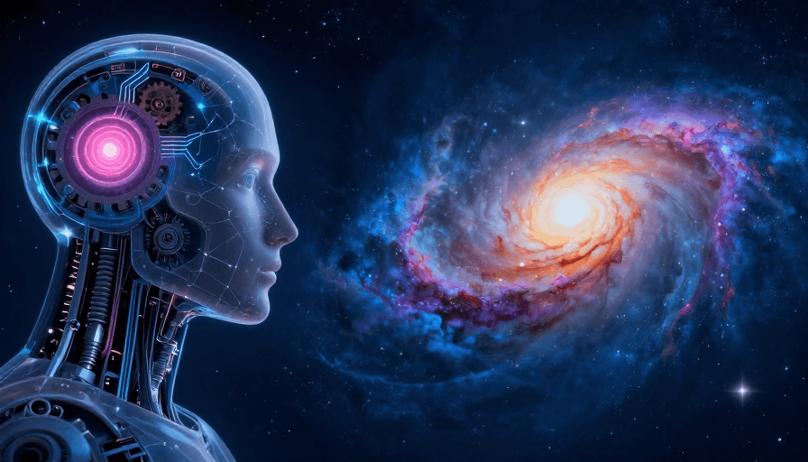 艺术摄影素材：机械与宇宙的诗意交融：未来星空背景