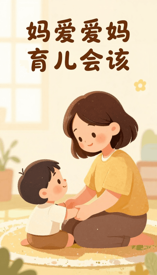 家庭温馨素材：阳光下的亲子温馨时刻：卡通风格育儿海报