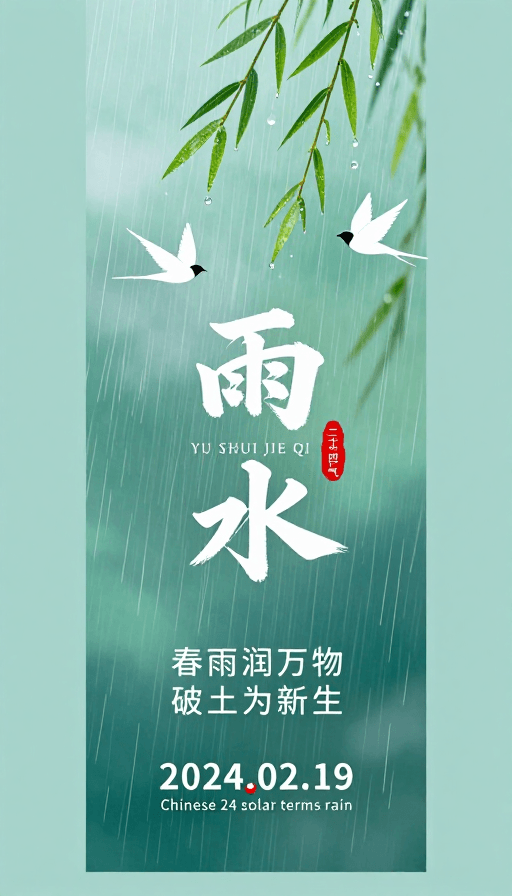 雨水节气素材：清新雅致雨水节气东方诗意海报