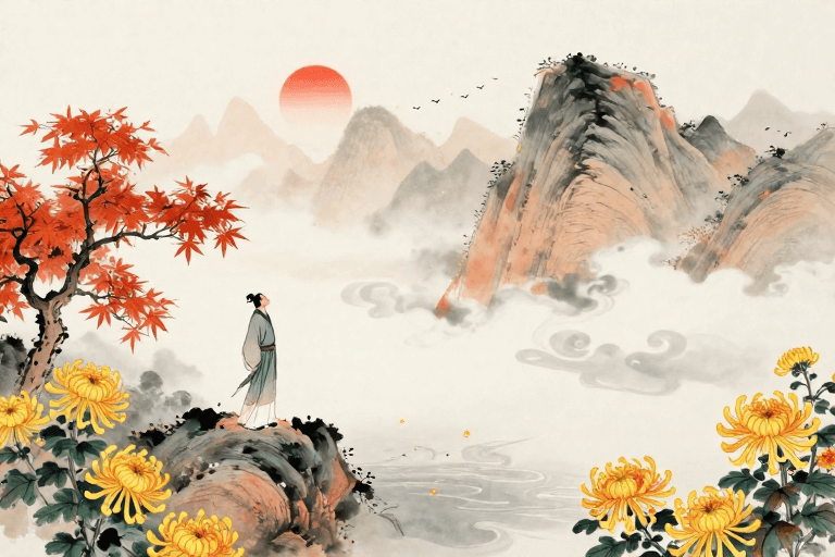 秋日意境素材：秋日文士墨韵：留白意境山水
