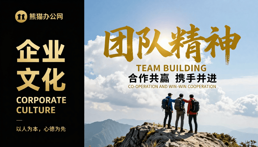 商务风格素材：企业团队精神：金色书法海报设计