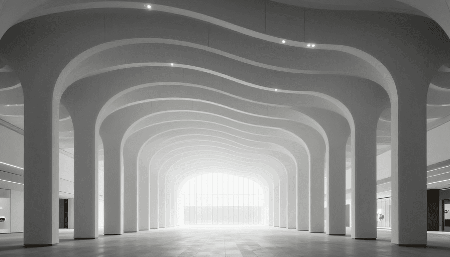 逆光摄影素材：未来建筑空间：波浪结构逆光光影艺术