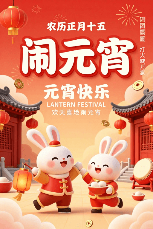 社交媒体传播素材：喜庆元宵佳节海报：传统与现代交融插画设计
