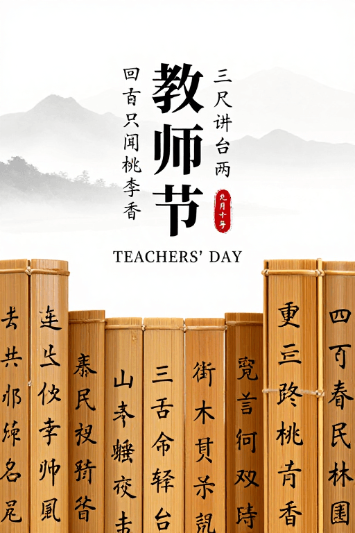 竹简元素素材：清雅竹简中国风教师节海报设计