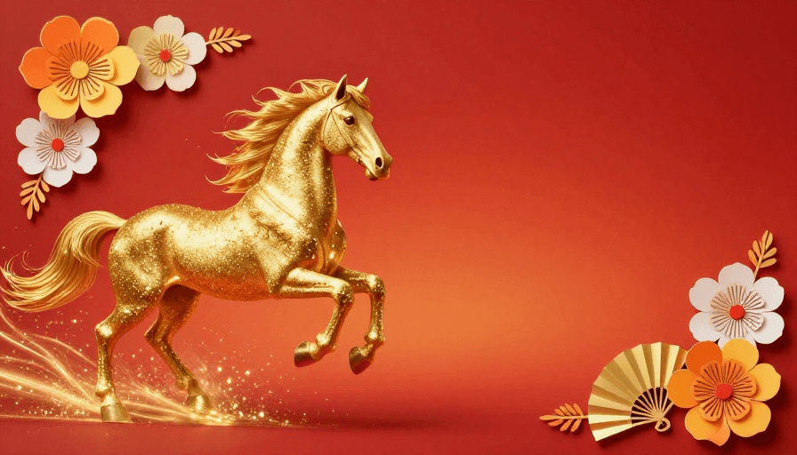 金色骏马素材：金骏祥瑞·红韵华章：传统与现代交融的节庆杰作