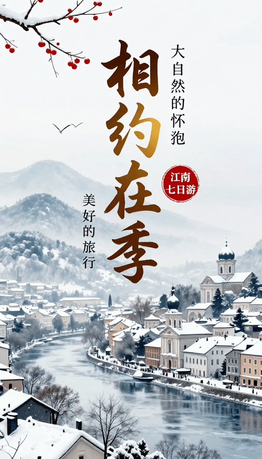 旅游海报素材：冬日雪韵：欧洲古城诗意之旅