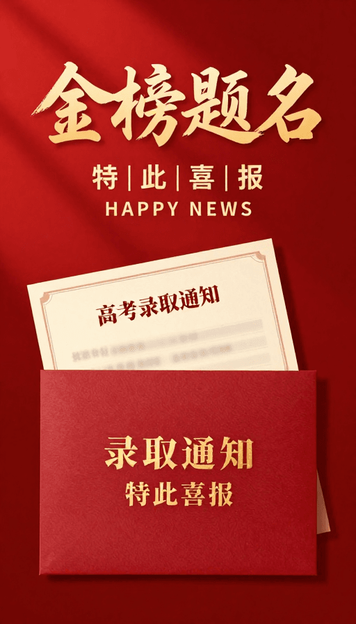 录取通知书素材：金榜题名喜报海报：红色喜庆传递高考荣耀