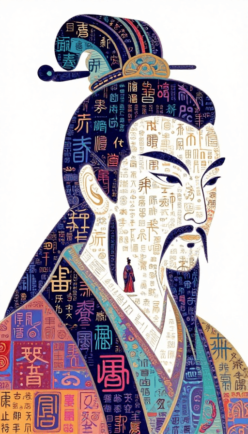 文化元素素材：水墨古韵：古代诗人文字的三维剪影特写
