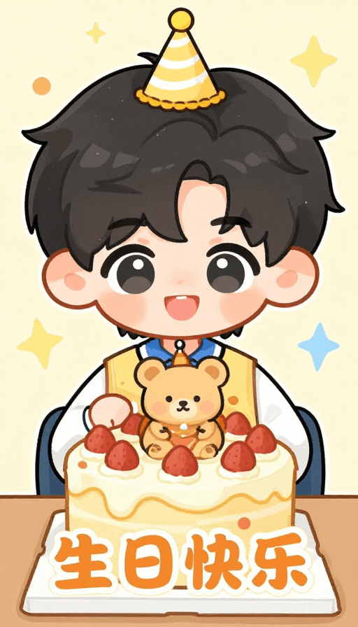温馨家庭派对素材：凡凡小朋友生日庆祝插画