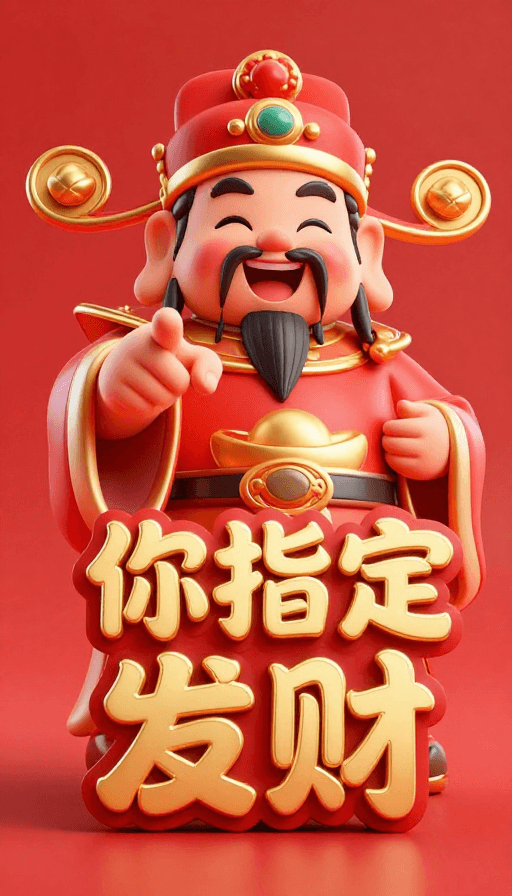 财神形象素材：国风财神纳福：3D红色喜庆指引财运