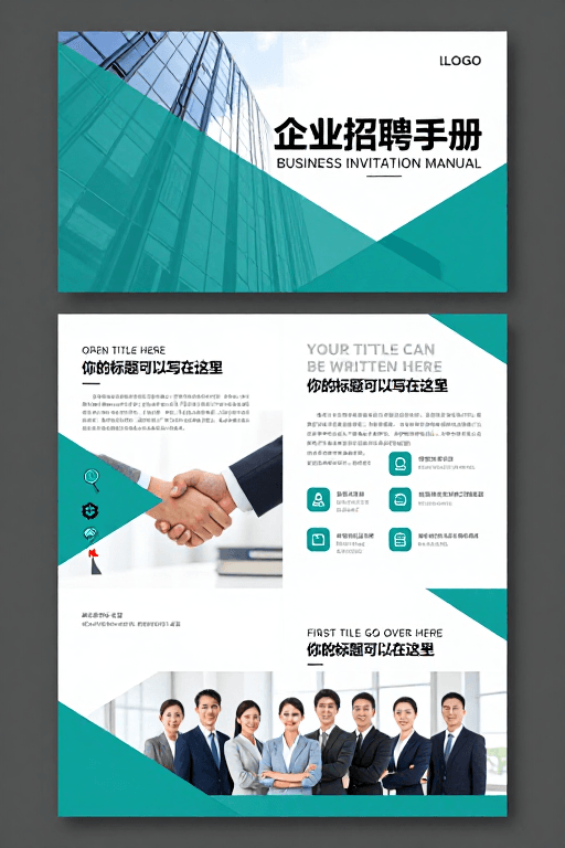 办公场景素材：青绿色商务招聘手册专业设计