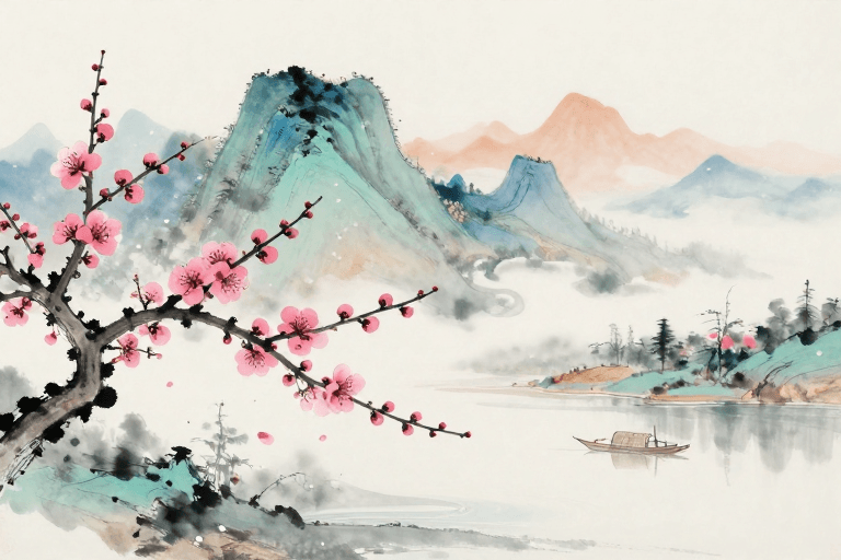 禅意空间素材：水墨梅影清韵：淡雅山水意境