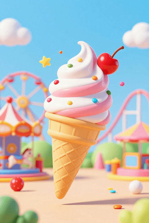 C4D渲染素材：梦幻夏日冰激凌 3D卡通插画