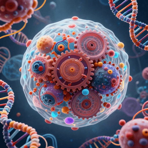 科学可视化素材：微观细胞艺术：基因与核糖体的科幻幻境